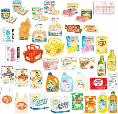 colourful-holographic-illustrated-supermarket-groceries-sticker-flatlay