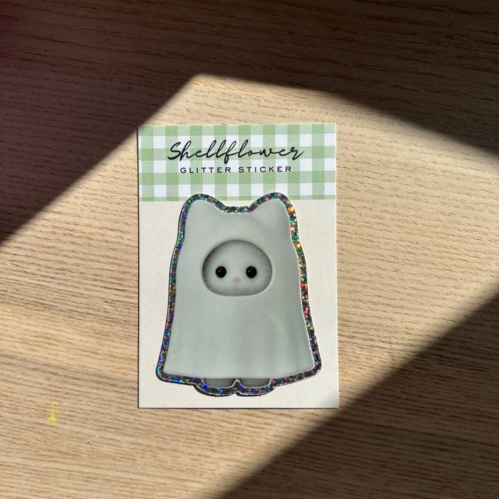 Ghost Kitty Glitter Vinyl Sticker 