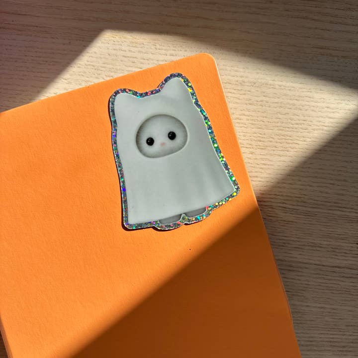 Ghost Kitty Glitter Vinyl Sticker 